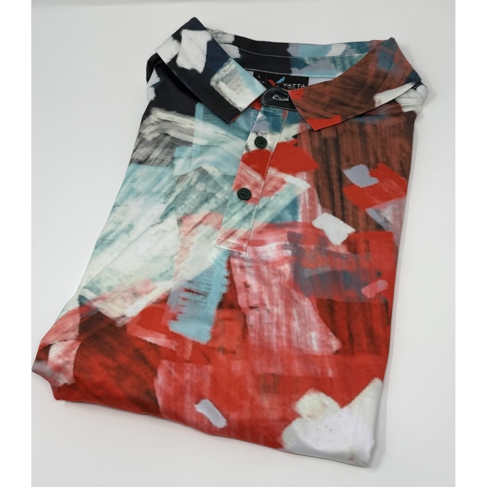 Yatta Golf Polo shirt mens Large‎ Multicolor Geometric All Over print Active